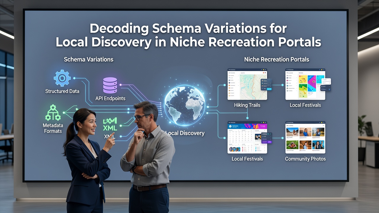 Detailed comparison of schema property usage across different recreation portal implementations