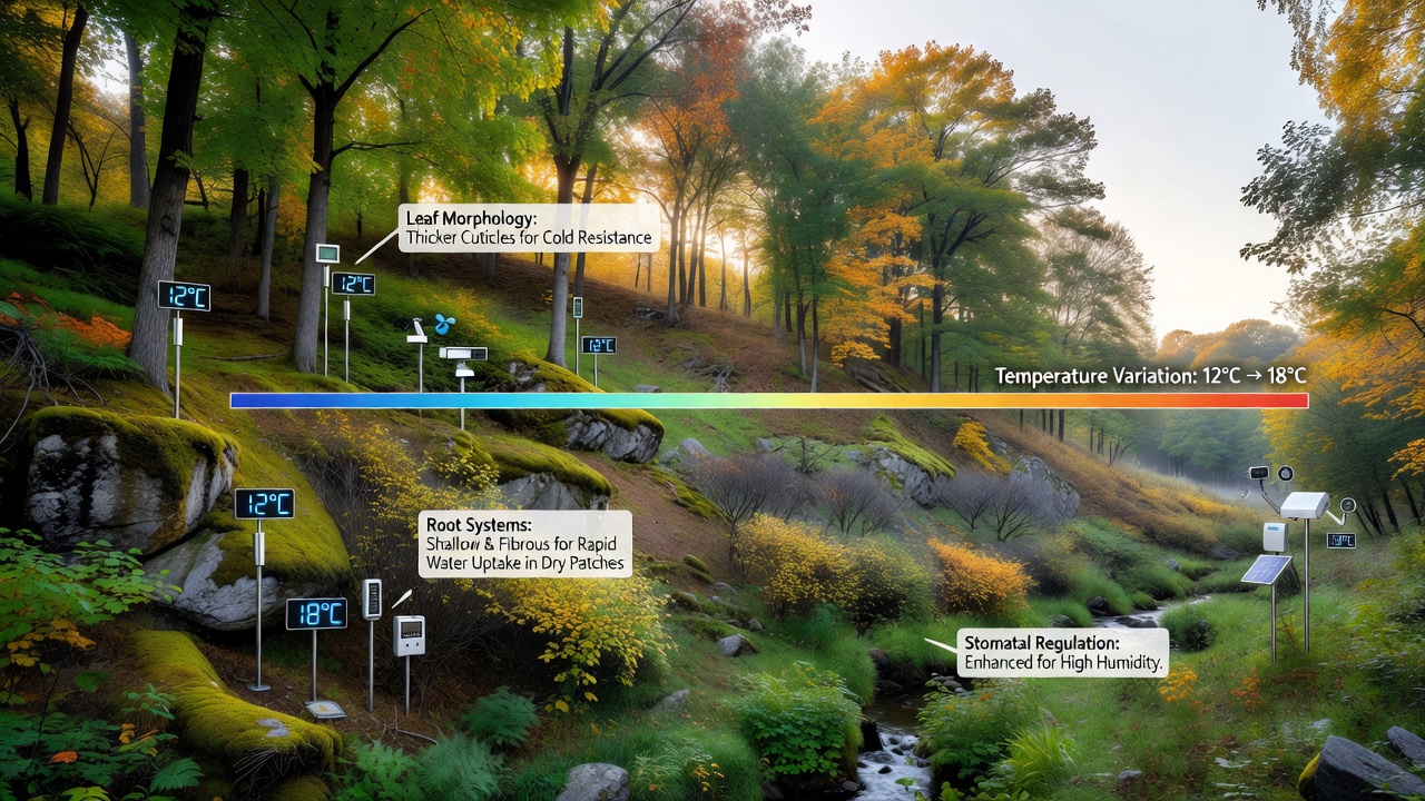 Uncovering Microclimates in Elevated Maple Stands: Temperature Variations and Plant Adaptations Across Slopes